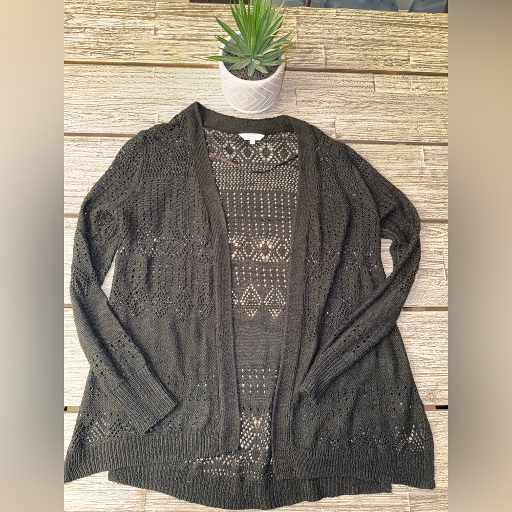 Women's Candies Open Front Cardigan, Eyelet design, Size MEDIUM Black
